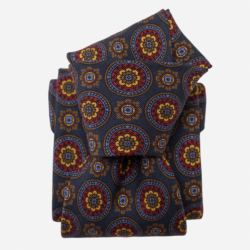 La Vigna - Printed Wool & Silk Tie - Navy