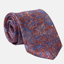 Load image into Gallery viewer, Catania - Printed Silk Tie - Blue &amp; Brick Red
