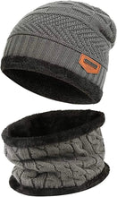 Load image into Gallery viewer, Mens Womens Winter Beanie Hat Scarf Set Warm Knit Hat Thick Fleece Lined Winter Cap Neck Warmer for Men Women
