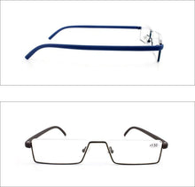 Load image into Gallery viewer, Metal Anti Blue Light Reading Glasses Men Half Frame Prescription Eyeglasses Male  Eyewear With Case For Men And Women Unisex Stylish Eyeglasses Glasses Clear Lens +1.75
