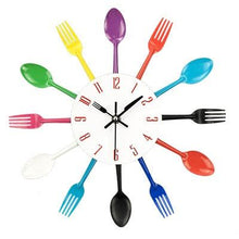 Load image into Gallery viewer, Metal Kitchen Wall Clock Creative  Kitchen Wall Clock 3D Modern Creative Kitchen Cutlery Spoon Fork Time Like Wall Clock Wall Sticker Room Home Decoration Quartz Wall Art Cutlery Mounted Clocks Modern Design Home Decorative
