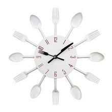 Load image into Gallery viewer, Metal Kitchen Wall Clock Creative  Kitchen Wall Clock 3D Modern Creative Kitchen Cutlery Spoon Fork Time Like Wall Clock Wall Sticker Room Home Decoration Quartz Wall Art Cutlery Mounted Clocks Modern Design Home Decorative
