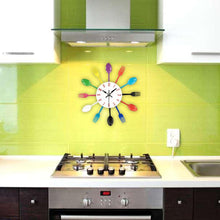 Load image into Gallery viewer, Metal Kitchen Wall Clock Creative  Kitchen Wall Clock 3D Modern Creative Kitchen Cutlery Spoon Fork Time Like Wall Clock Wall Sticker Room Home Decoration Quartz Wall Art Cutlery Mounted Clocks Modern Design Home Decorative
