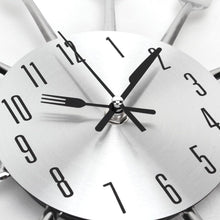 Load image into Gallery viewer, Metal Kitchen Wall Clock Creative  Kitchen Wall Clock 3D Modern Creative Kitchen Cutlery Spoon Fork Time Like Wall Clock Wall Sticker Room Home Decoration Quartz Wall Art Cutlery Mounted Clocks Modern Design Home Decorative

