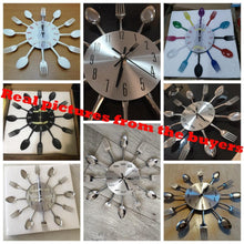Load image into Gallery viewer, Metal Kitchen Wall Clock Creative  Kitchen Wall Clock 3D Modern Creative Kitchen Cutlery Spoon Fork Time Like Wall Clock Wall Sticker Room Home Decoration Quartz Wall Art Cutlery Mounted Clocks Modern Design Home Decorative

