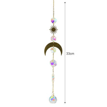 Load image into Gallery viewer, Metallic Hoop Moon Sun Catcher Hanging Crystal Pendant Chandelier Lamps Light Crystals Glass Pendants Light Rainbow Maker Wind Chime Hanging Drop Gift of Good Luck Garden Decor Hanging Ornament For Home Decoration
