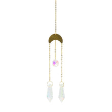 Load image into Gallery viewer, Metallic Hoop Moon Sun Catcher Hanging Crystal Pendant Chandelier Lamps Light Crystals Glass Pendants Light Rainbow Maker Wind Chime Hanging Drop Gift of Good Luck Garden Decor Hanging Ornament For Home Decoration
