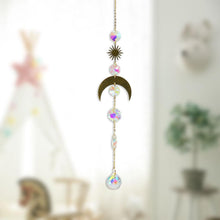 Load image into Gallery viewer, Metallic Hoop Moon Sun Catcher Hanging Crystal Pendant Chandelier Lamps Light Crystals Glass Pendants Light Rainbow Maker Wind Chime Hanging Drop Gift of Good Luck Garden Decor Hanging Ornament For Home Decoration
