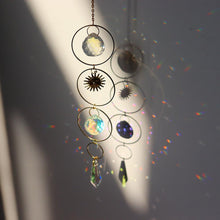 Load image into Gallery viewer, Metallic Hoop Moon Sun Catcher Hanging Crystal Pendant Chandelier Lamps Light Crystals Glass Pendants Light Rainbow Maker Wind Chime Hanging Drop Gift of Good Luck Garden Decor Hanging Ornament For Home Decoration
