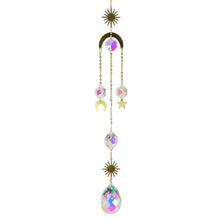 Load image into Gallery viewer, Metallic Hoop Moon Sun Catcher Hanging Crystal Pendant Chandelier Lamps Light Crystals Glass Pendants Light Rainbow Maker Wind Chime Hanging Drop Gift of Good Luck Garden Decor Hanging Ornament For Home Decoration
