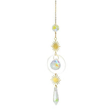 Load image into Gallery viewer, Metallic Hoop Moon Sun Catcher Hanging Crystal Pendant Chandelier Lamps Light Crystals Glass Pendants Light Rainbow Maker Wind Chime Hanging Drop Gift of Good Luck Garden Decor Hanging Ornament For Home Decoration
