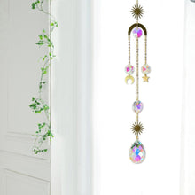 Load image into Gallery viewer, Metallic Hoop Moon Sun Wind Chimes Crystals Sun-catcher Ornament With Chakra Energy K9 Crystal Ball Prisms Hanging Rainbow Chaser Window Curtains Pendant Home Decor Gifts
