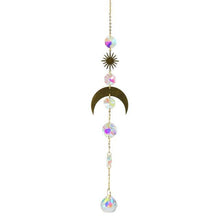 Load image into Gallery viewer, Metallic Hoop Moon Sun Wind Chimes Crystals Sun-catcher Ornament With Chakra Energy K9 Crystal Ball Prisms Hanging Rainbow Chaser Window Curtains Pendant Home Decor Gifts
