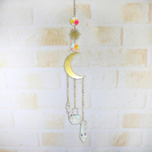 Load image into Gallery viewer, Metallic Hoop Moon Sun Wind Chimes K9 Crystal Prisms Hanging Sun-catcher Rainbow Chaser Window Curtains Pendant Home Decor Gifts For Wall Hanging Decor Room Home Photography Prop
