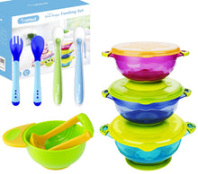 Load image into Gallery viewer, MICHEF | Baby Bowls | Baby Feeding Bowls Set | With 2 Hot Safe Baby Fork and Spoon 2 Soft-Tip | Silicone Baby Spoons Mash and Serve Bowl | Baby Bowls for Toddler with Lids - # BAGE21110020
