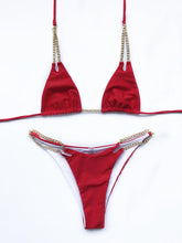 Load image into Gallery viewer, Mini Bikini Tie Dye Swimwear Women Metal Chain Patchwork Bathing suit Triangle Bikinis Women's Swimsuit Women Sparkle Glitter Swimwear Sequin Bikini Shiny String Bra Swimsuit Beach Wear
