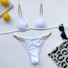 Load image into Gallery viewer, Mini Bikini Tie Dye Swimwear Women Metal Chain Patchwork Bathing suit Triangle Bikinis Women's Swimsuit Women Sparkle Glitter Swimwear Sequin Bikini Shiny String Bra Swimsuit Beach Wear
