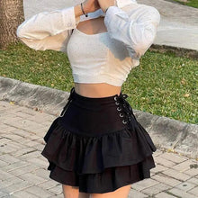 Load image into Gallery viewer, Mini Skirt Girls Sweet Black High Waist Pleated Skirt Cute Dark Lightweight Simple Design Skirts
