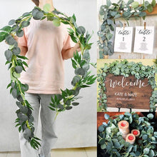 Load image into Gallery viewer, Modern Artificial Green Eucalyptus Leaves Garland Wisteria Rattan Fake Decor Silk Leaf Vines For Wedding Birthday Party Decor
