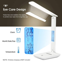 Load image into Gallery viewer, Modern Business Led Office Desk Lamp Touch Dimmable Foldable With Calendar Temperature Alarm Clock table Reading Light Decorative Table Lamp Cute Study Lamps for Bedroom Décor
