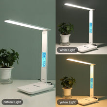 Load image into Gallery viewer, Modern Business Led Office Desk Lamp Touch Dimmable Foldable With Calendar Temperature Alarm Clock table Reading Light Decorative Table Lamp Cute Study Lamps for Bedroom Décor
