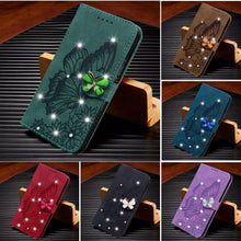Load image into Gallery viewer, Modern Glitter Leather Flip Wallet Phone Case For iPhone 14 13 12 Pro Max 11 Shiny Green Butterfly Cover Glitter Flip Case Mobile Phone Case PU Leather Magnetic Case
