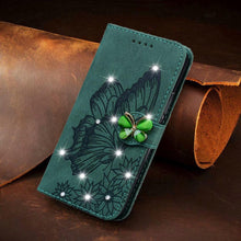 Load image into Gallery viewer, Modern Glitter Leather Flip Wallet Phone Case For iPhone 14 13 12 Pro Max 11 Shiny Green Butterfly Cover Glitter Flip Case Mobile Phone Case PU Leather Magnetic Case
