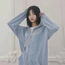 Load image into Gallery viewer, Modern With Hat Hoodies Women  Kangaroo Pocket Casual Loose Solid Color Sweatshirt Female  Fashion New Female Tops Sports Clothing Oversized Zip Hooded Sweatshirt Cotton Women Autumn Hoodie
