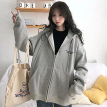 Load image into Gallery viewer, Modern With Hat Hoodies Women  Kangaroo Pocket Casual Loose Solid Color Sweatshirt Female  Fashion New Female Tops Sports Clothing Oversized Zip Hooded Sweatshirt Cotton Women Autumn Hoodie
