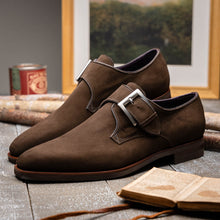 Load image into Gallery viewer, 56-110-DBR Hebilla Monk Strap Italian Suede Calfskin Dark Brown
