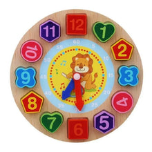 Load image into Gallery viewer, Montessori Cartoon Animal Educational Wooden Beaded Geometry  Digital Clock Puzzles Matching Clock Toy For Children
