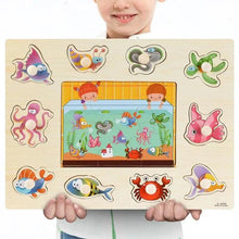 Load image into Gallery viewer, Montessori Wooden Puzzles Hand Grab Boards Toys Tangram Baby Educational Toys Cartoon Vehicle Animals Fruits 3D Puzzles
