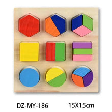 Load image into Gallery viewer, Montessori Wooden Puzzles Hand Grab Boards Toys Tangram Baby Educational Toys Cartoon Vehicle Animals Fruits 3D Puzzles
