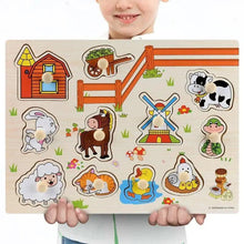 Load image into Gallery viewer, Montessori Wooden Puzzles Hand Grab Boards Toys Tangram Baby Educational Toys Cartoon Vehicle Animals Fruits 3D Puzzles
