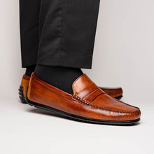 Load image into Gallery viewer, 35-115-CGN MONZA Hand Burnished Italian Calfskin Driving Loafers Cognac
