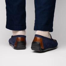 Load image into Gallery viewer, 36-300-NVY MONZA Sueded Italian Calfskin Driver Navy / Chestnut
