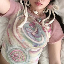 Load image into Gallery viewer, Sweet Girl Pink Plunge Sleeve Color Block T-shirt - # GIAA23510025
