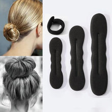 Load image into Gallery viewer, Multi size Sponge Black Hair Styling Donut Bun Curler Maker Ring Magic Foam Donut Twist Tool Hair Clip Easy To Carry And Use Hair Styling Tools For Women
