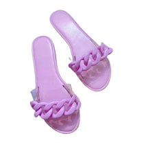 Load image into Gallery viewer, Multicolor Flat Slippers Women Shoes Elegant Summer New Woman Sandals Chain Sandal Flip Flops Casual Beach Dress Slides Sandals Beach Open Toe Flat Slippers Fashion Chain Clear Slide Flip Flops
