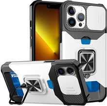 Load image into Gallery viewer, Multifunctional Card Holder Heavy Duty Protective iPhone Case For iPhone  14 13 12 11  Pro Max Slide Camera Kickstand Card Holder Slot Wallet Protective With Ring Stand Cover Magnetic Strong Phone Case
