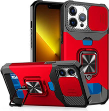 Load image into Gallery viewer, Multifunctional Card Holder Heavy Duty Protective iPhone Case For iPhone  14 13 12 11  Pro Max Slide Camera Kickstand Card Holder Slot Wallet Protective With Ring Stand Cover Magnetic Strong Phone Case
