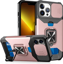 Load image into Gallery viewer, Multifunctional Card Holder Heavy Duty Protective iPhone Case For iPhone  14 13 12 11  Pro Max Slide Camera Kickstand Card Holder Slot Wallet Protective With Ring Stand Cover Magnetic Strong Phone Case
