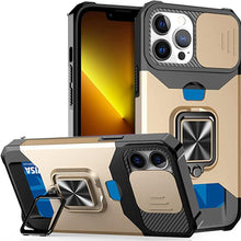 Load image into Gallery viewer, Multifunctional Card Holder Heavy Duty Protective iPhone Case For iPhone  14 13 12 11  Pro Max Slide Camera Kickstand Card Holder Slot Wallet Protective With Ring Stand Cover Magnetic Strong Phone Case
