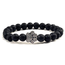 Load image into Gallery viewer, Natural Matte Black Lava Volcanic Stone Paw Print Charm Bracelet Pet Memorial Cat Dog Lovers Jewelry Bracelets For Women Men Stress Relief Yoga Bracelet Mood Bracelet Gifts For Women And Girls
