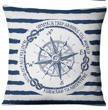 Load image into Gallery viewer, Navigation Navy Blue Nautical Shell Starfish Linen Pillow Cover Blue Anchor Navigation Anchor Sailboat Pillowcase Marine Cushion Cover Sofa Home Decorative Cushion Cover For Home
