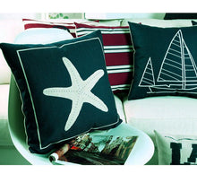 Load image into Gallery viewer, Navigation Navy Blue Nautical Shell Starfish Linen Pillow Cover Blue Anchor Navigation Anchor Sailboat Pillowcase Marine Cushion Cover Sofa Home Decorative Cushion Cover For Home
