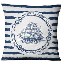 Load image into Gallery viewer, Navigation Navy Blue Nautical Shell Starfish Linen Pillow Cover Blue Anchor Navigation Anchor Sailboat Pillowcase Marine Cushion Cover Sofa Home Decorative Cushion Cover For Home
