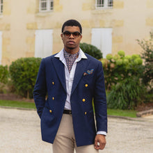 Load image into Gallery viewer, Barberini - Silk Ascot Cravat Tie - Blue and Navy

