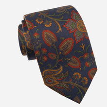 Load image into Gallery viewer, Borromeo - Printed Madder Silk Tie - Navy
