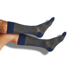 Load image into Gallery viewer, Navy / Gold Birdseye Dress Socks
